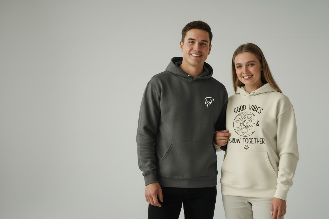 Premium printed hoodie fabric close-up