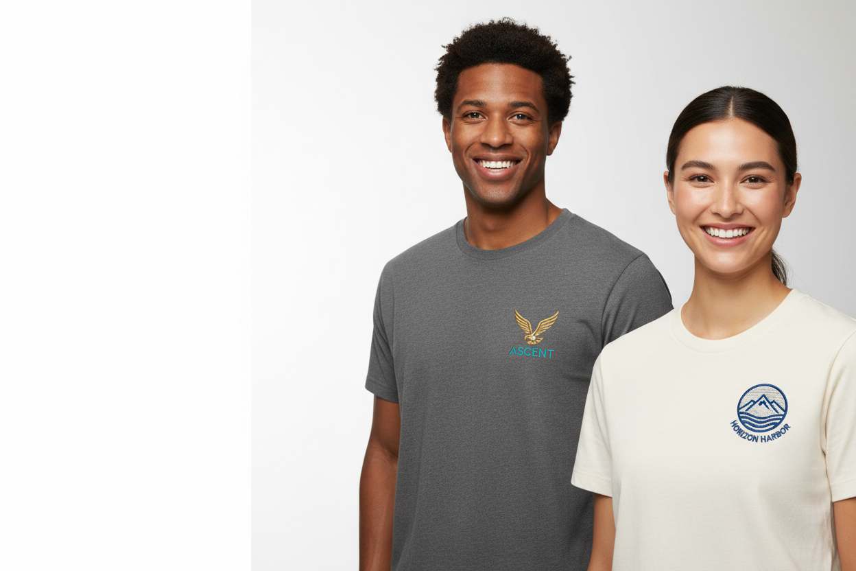 Embroidered T-shirt with stitched logo