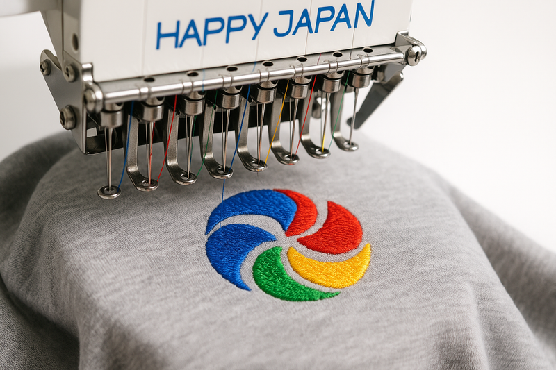 Close-Up of Embroidered T-Shirt Logo with Fine Stitch Detail UK