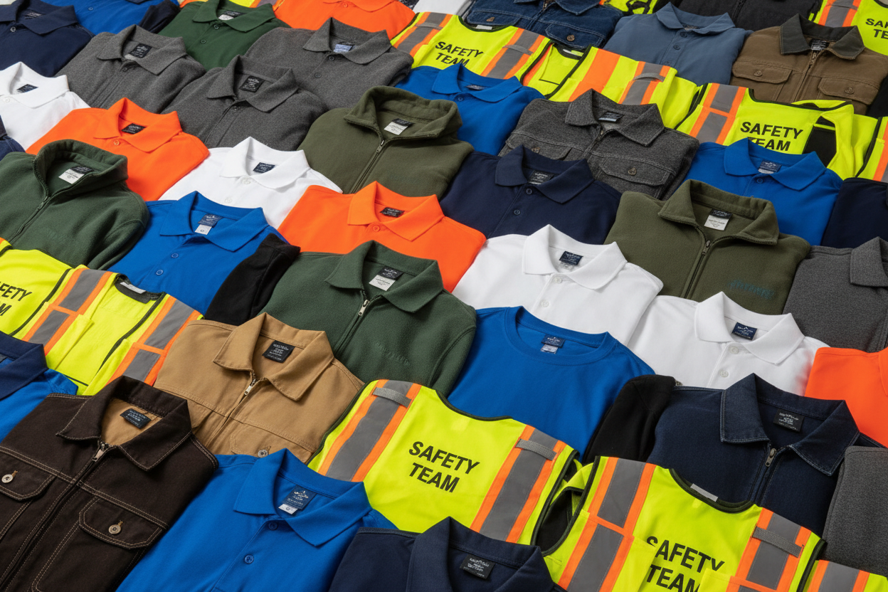 Bulk workwear clothing with print or embroidery