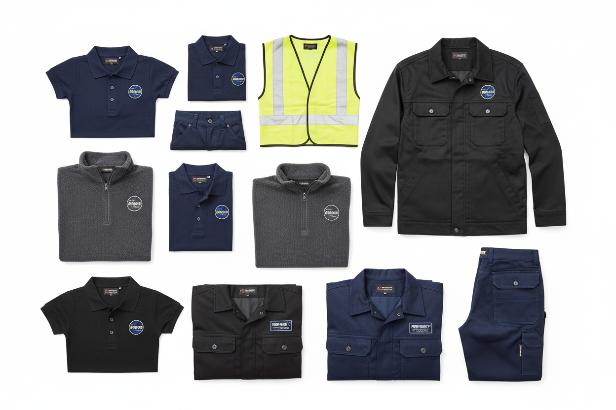 Branded workwear with company logos