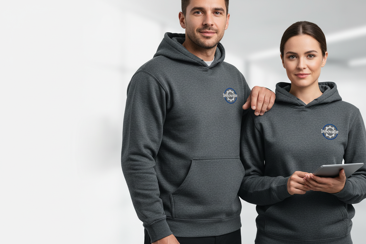 Work hoodie with embroidered company logo