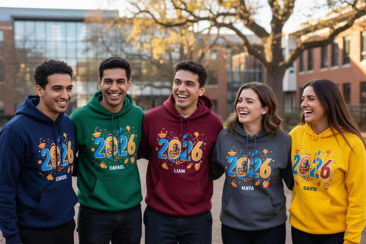 College leavers hoodie design front view