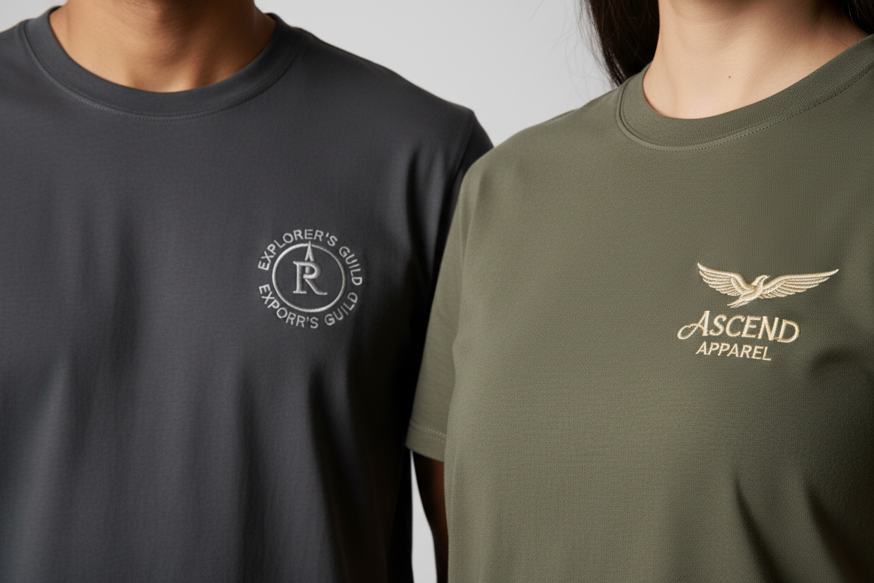 Embroidered T-shirt with stitched logo