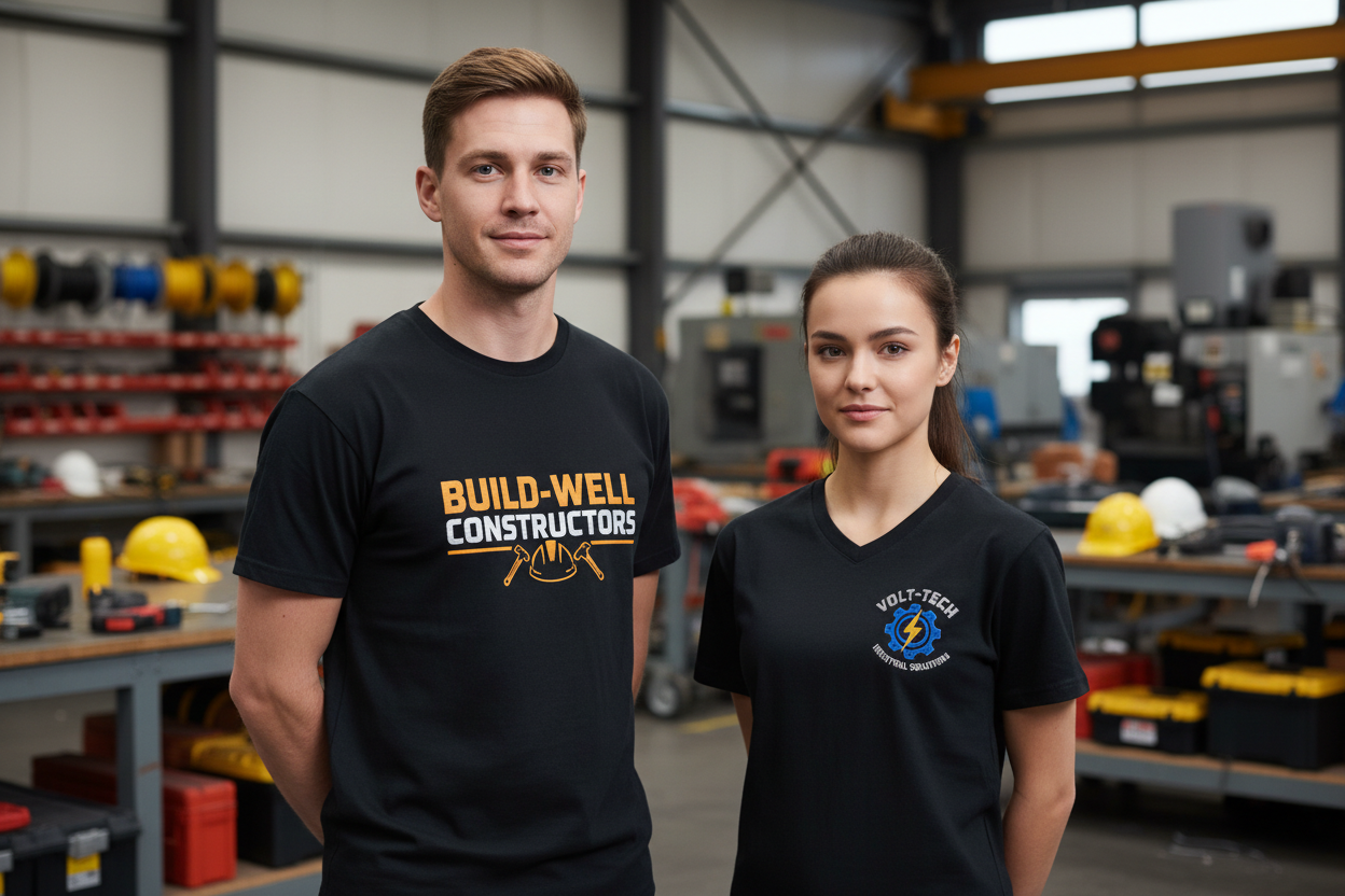 Custom work T-shirts with printed or embroidered logos