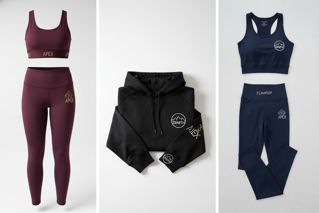 womans sportswear with embroidered logos